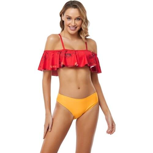 Sexy Women Bikini Set Mujer Ruffle Floral Printed Swimsuit Push Up High Waist Bikini Biquinis Brazilian Swimwear Maillot De Bain