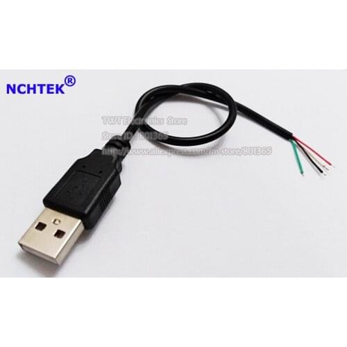 NCHTEK USB 2.0 A Type Male Plug 4Pin 4 Wire Data Charge Cable Cord Connectors,USB Male Lead Cord 30CM/Free shipping/8PCS