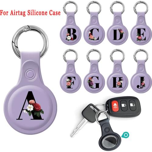 For Apple Airtags Silicone Protective Case Keychain Tracker Locator Floral Initial Alphabet Letters Cover For Airtag Accessories