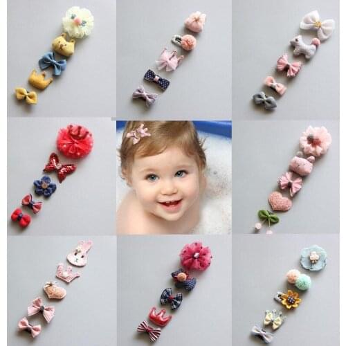 5Pcs/Set Cute Baby Hair Clips Glitter Crown Strip Bow Barrettes Baby Fabric Princess Hairpins Newborn Infant Hair Accessories