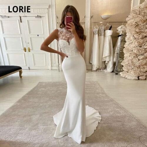 LORIE Boho Wedding Dresses One Shoulder Lace Mermaid Wedding Gown Soft Satin White Ivory Custom Made Party Bride Dress 2021
