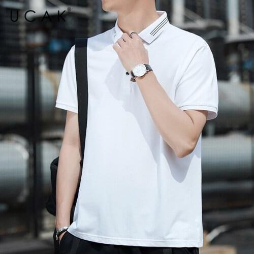 UCAK Brand Classic Turn-down Collar Solid Color Short Sleeve T-Shirts Summer New Streetwear Tops Casual Silk T Shirt Homme U5501