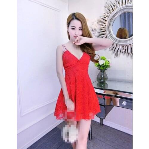 ZC2130 2020 New summer women fashion nightclub wear retro pure color sexy lace dress cheap wholesale