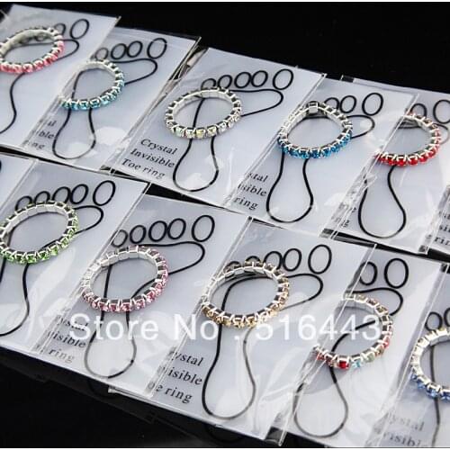 12pcs Wholesale Jewelry Lots Mix color Czech Rhinestones Fashion Stretchy Toe Rings for Womens A-810