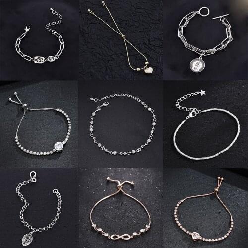 Heart To Heart Leaf Portrait Pendant Bracelets for Women Female Fashion Jewerly Double Heart Bangle Chain Valentines Day Gift