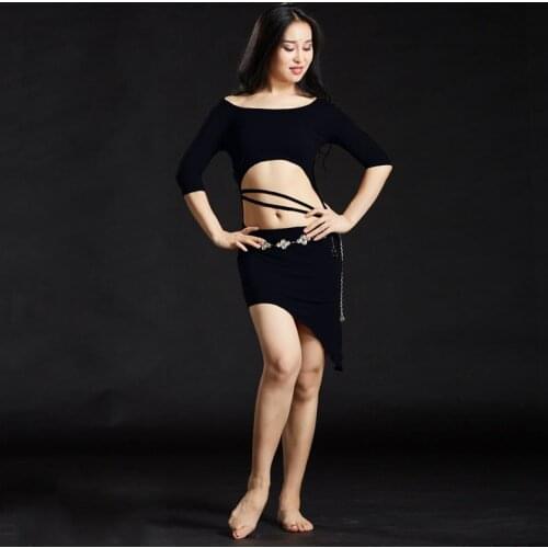 Women Gonna BellyDance Trainning Costumes Comfortable Modal Low-cut O-Neck Belly Dance Wear Sexy Summer Dancing Practice Dress