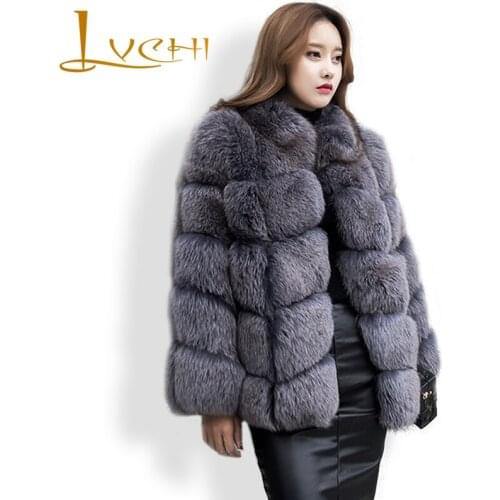 LVCHI Cold place Coat Female Pretty Womens winter fox skin Coats Natural fur Fox Fur Slim Outerwear 2019 Gray New Desgin