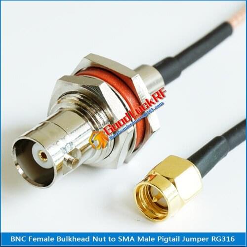 1 Pcs BNC Female O-ring Waterproof Bulkhead Mount Nut to SMA Male Plug RG316 Pigtail Jumper Cable 50 ohm Low Loss