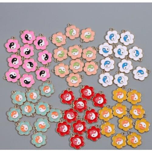 10Pcs/set 17*15mm Drop Oil Enamel Gossip Flowers Charms Pendant Alloy Tai Chi Bagua Charm For DIY Necklace Making Accessories