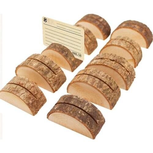 20pcs/lot New Wood Card Holder Wood Stump Card Holder Stand Office Natural Semicircular Photo Clips Wholesale