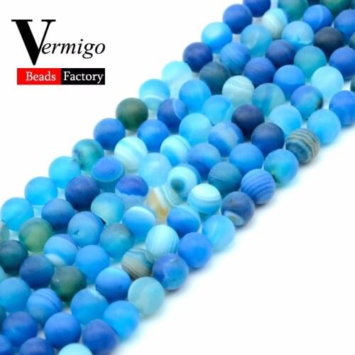 4 6 8 10 12mm Natural Stone Matte Beads Dull Polish Blue Stripe Agates Diy Ball Loose Beads For Jewelry Making 15" Wholesale