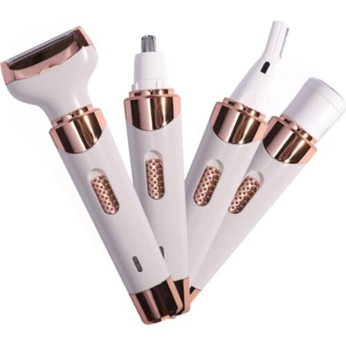 4 in 1 Electric Hair Remover Lady Shaver Nose Hair Trimmer Eyebrow Shaper Epilator with 4 Replaceable Heads