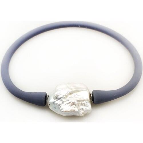 7 inches 10-16mm One AA Natural White Baroque Pearl Gray Elastic Rubber Silicone Bracelet