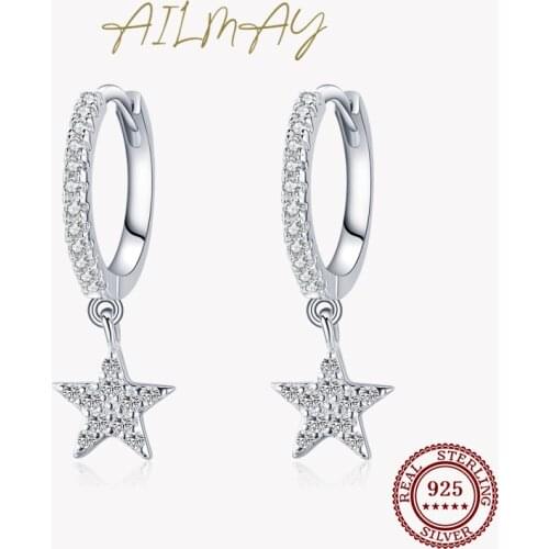 Ailmay Fashion 925 Sterling Silver Star Dangle Earrings Luxury Sparkling CZ For Women Classic Wedding Statement Jewelry