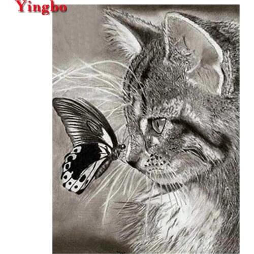 Full square round drill 5D DIY diamond painting Cat,butterfly pattern embroidery beaded cross stitch 3D home decoration gift