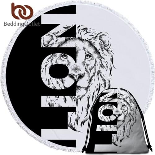 BeddingOutlet Lion Round Beach Towel Letter Cool Microfiber Towel Black White Modern Beach Mat Animal Lion Cobra Toalla Dropship