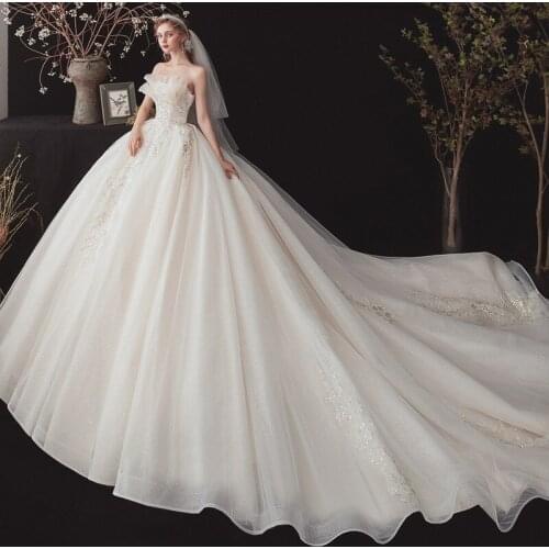 Glitter Elegant Wedding Dress 2021 Long Train New Sequins Beading Sparkly Bridal Ball Gown for Bride Vestidos Robe De Mariée