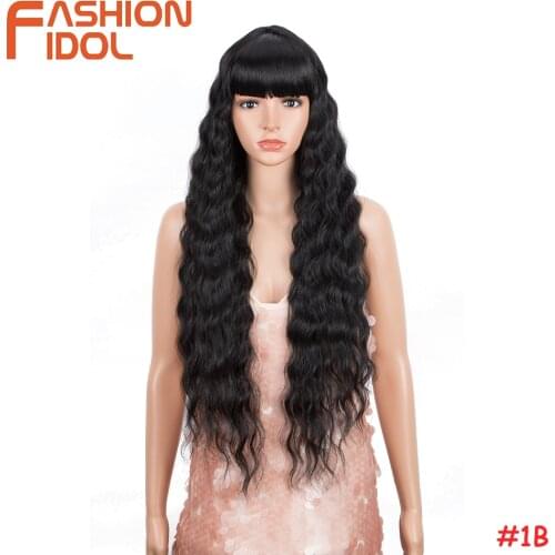 Black Wig Lolita Style With Bangs Cosplay Long Water Wave Hair 32 Inches Anime Synthetic Brown Wig For White Women FASHION IDOL