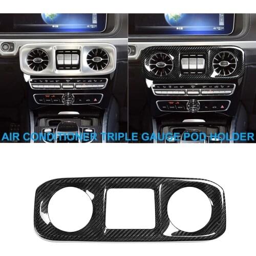 Real Carbon Fiber Dashboard AC Air Conditioner Triple Gauge Pod Holder Cover Panel For Mercedes BENZ W464 G63 G500 G550 2019-20