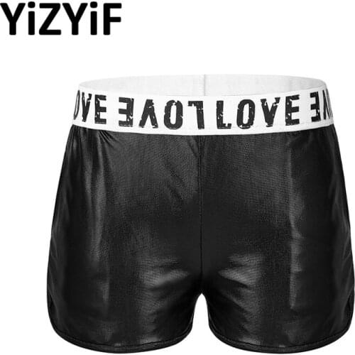 Kids Girls Sports Shorts Glossy Metallic Letters Print Elastic Waist Shorts Bottoms Dance Gymnastics Exercise Workout Shorts