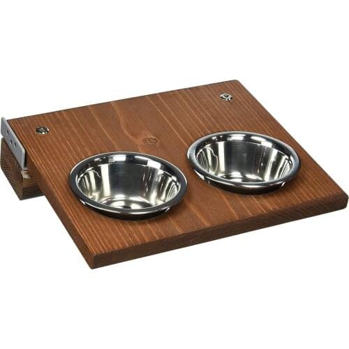 Cat Bowl Water Feeding Double Bowl Wall-mounted Solid Wood Bowl Shelf Removable Pet Supplies