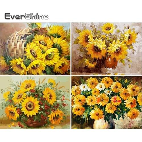 EverShine DIY Diamond Painting Flower Full Square Diamond Embroidery Sunflower Mosaic Picture Daisy Rhinestone Wall Decor