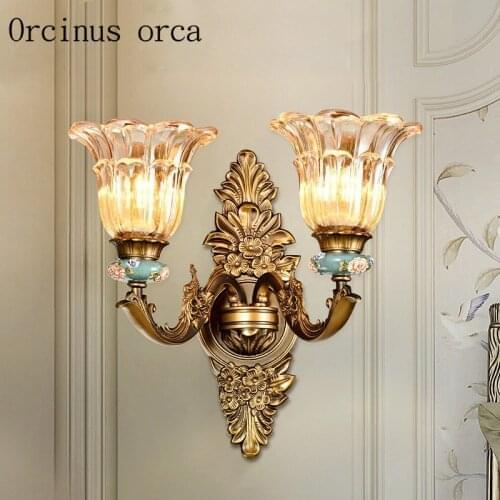 European luxury crystal wall lamp living room hallway bedroom bedside lamp American retro alloy LED wall lamp free shipping