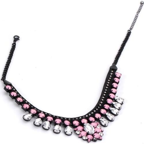 European and American popular manufacturers selling big women chain thick pink gem crystal pendant necklace for women #N020
