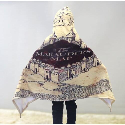 Wizard Cosplay The Marauders Map Printed Cloak Kid Flannel Cape Winter Warm CoatCosplay Halloween Cosplay Costumes