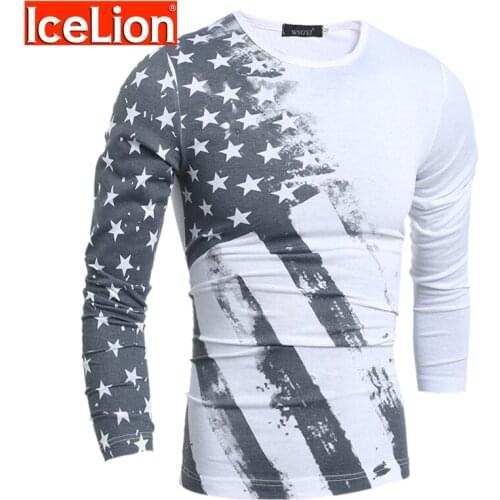 IceLion 2021 New Spring Summer Star Printed Tshirt Men Long Sleeve O-Neck T-shirt For Man Fitness Fashion Casual Tee Shirts Male