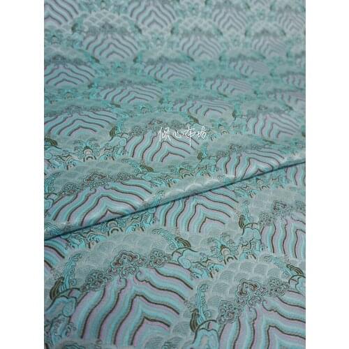Chinese Classics Brocade jacquard Satin water blue wave silk fabric Satin de soie Satén шелк hanfu cloth DIY patchworkbag