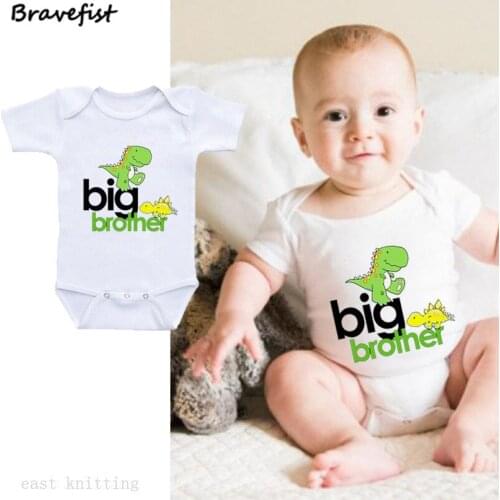 Green Cartoon Dinosaur Newborn Bodysuits Short Sleeve Baby Jumpsuits Big Brother Letters Print Summer Children Boy Girls Clothes