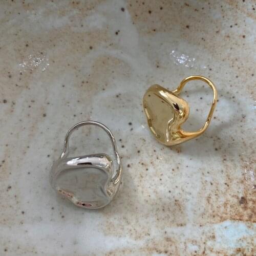 Hammered Statement Rings 925 Sterling Silver With 18K Gold Punk Designer Club Cocktail Party Japan Korea Fashion