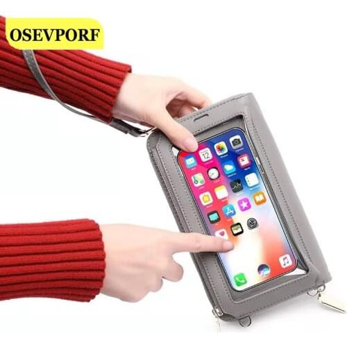 RFID Leather Ladies Shoulder Bag Mobile Phone Touch Screen Pocket Designer Pebbled Crossbody Bags Zipper Long Horizontal Wallet