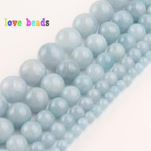 4/6/8/10/12mm Natural Light Blue Jades Stone Round Loose Beads for Diy Bracelet Accessories Jewellery Making 15