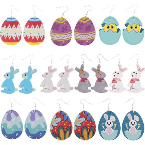 Trendy Easter leather Egg Bunny Dangle Earrings for Women Fashion Multicolor Printing Pendant Drop Earring Earrings Accessory