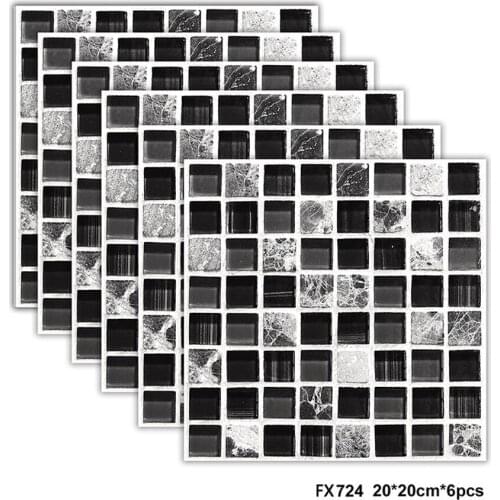 6pcs 20x20cm Mosaic Wall Floor Tiles Waterproof Sticker Bathroom Self Stick For Kitchen TV Background Home Decorations