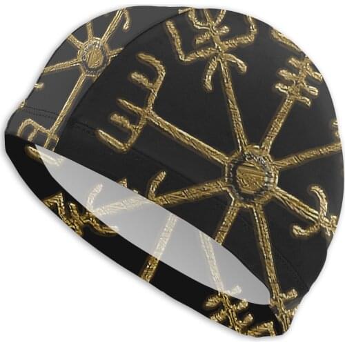 Mens Thor Swimming Caps Vegvisir Icelandic Magical Stave Protection Bath Hats Swimwear For Swim Pool