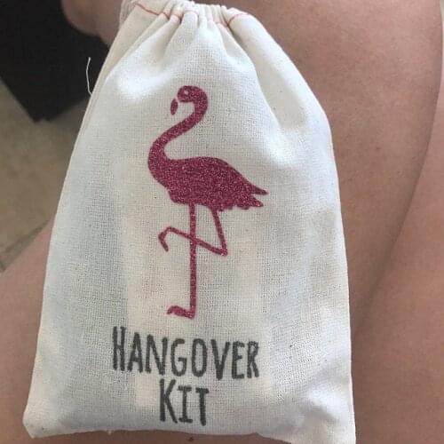 Custom glitter Flamingo Hangovers Kit Bags, Flamingo bridesmaid Wedding Favors bags - Pink Flamingo hen Party gifts Bags