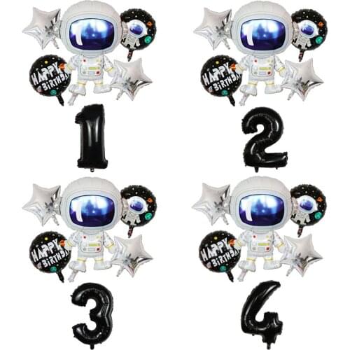 6pcs Outer Space Astronaut Foil Balloons Set 30inch Number Air Globos for Galaxy Theme Party Birthday Party Decorations Kids Toy