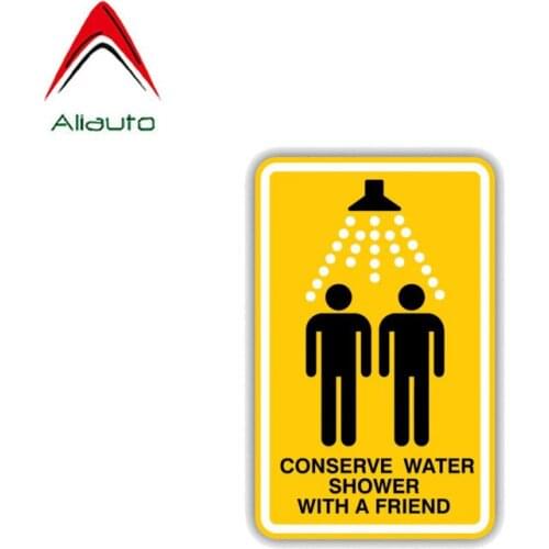 Aliauto Funny Car Sticker Warning Conserve Water Shower with A Friend Accessories Decal Formercedes Honda Volkswagen,13cm*8cm