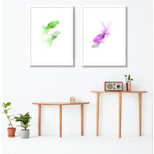 Wall Art Canvas Painting Green Goldfish Posters and Prints Wall Picture Kitchen Decoration Nordic Style Kids Decoration Qurdro