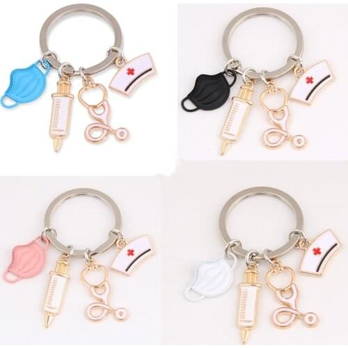 New Doctor Keychain Medical Tool Key Ring Injection Syringe Stethoscope Nurse Cap Key Chain Medical Gift DIY Jewelry Handmade