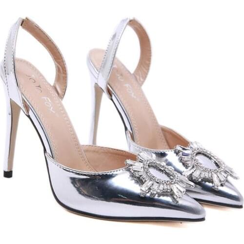 New High Heels Women Pumps Sexy Pointed Toe Crystal Stiletto Woman Slingback Shoes Lady Wedding Dress Pumps Sandals Woman