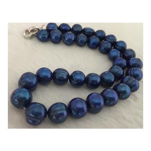 Huge 10-11mm tahitian baroque black blue pearl necklace 17"