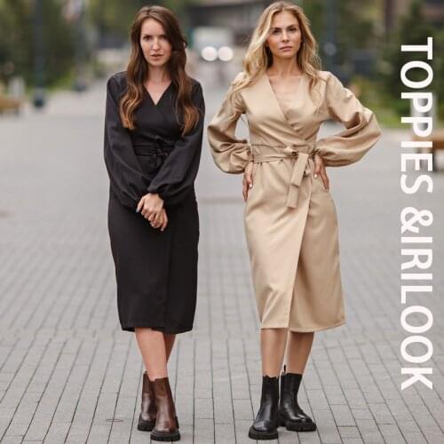 Toppies 2021 Women Elegant Dresses V Neck Belt Solid Color Long Sleeve High Waist Skinny Office Dress Fashion Dress