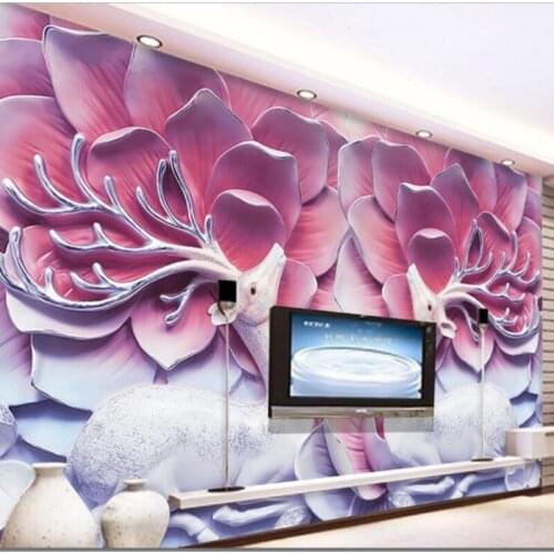 Beibehang Custom 3D deer floral wallpaper mural reliefs TV backdrop simple pink petal elk fantasy portrait wallpaper