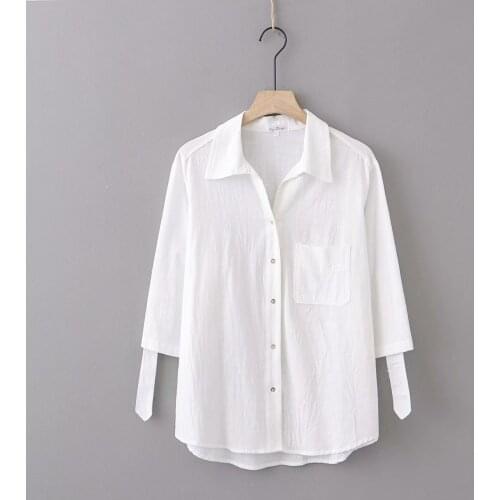 Plus size Cotton turn-down collar & stand collar women loose white shirts 2021 summer casual ladies blouse female tops oversize