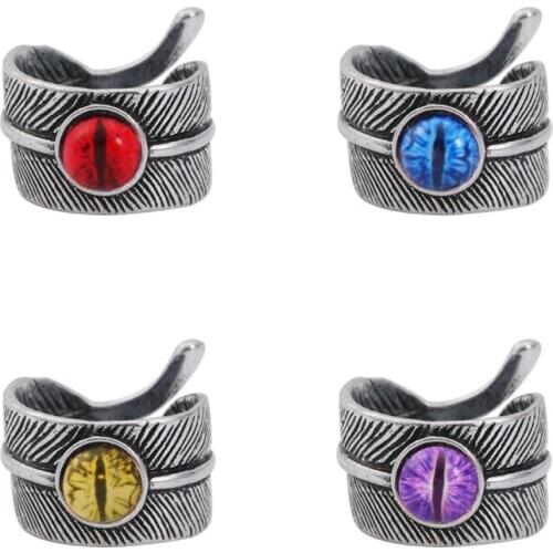 Retro Punk Ring Multicolor Eye Feather Devil Eye Circle Feather Rings Mens Open Ring Mens Jewelry Ring Jewelry