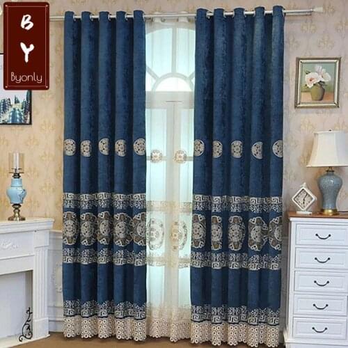 Luxury Tall Embroidered Chenille Shading Curtains for Living Dining Room Bedroom High Shading European Curtains Velvet Curtains